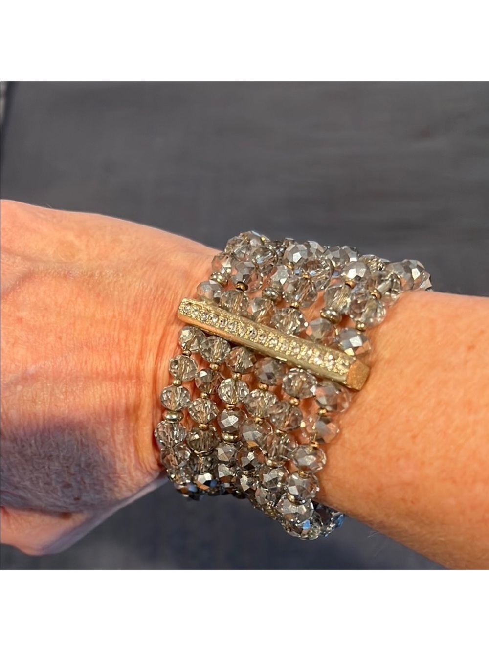White House Black Market Crystal Beaded Multistrand Bracelet with Gold Bar